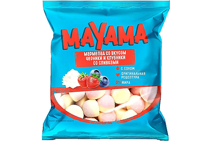 «Mayama», мармелад жевательный со вкусами клубники и черники со сливками, 70 г