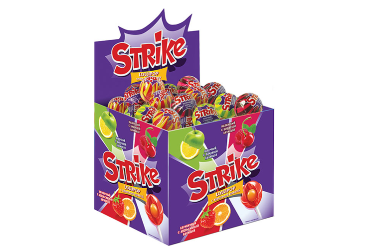«Strike», карамель на палочке с жевательной конфетой, 11,3 г