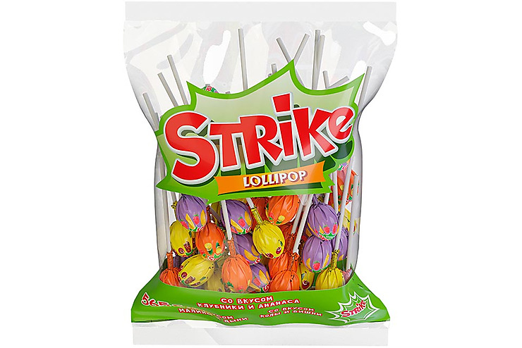 «Strike», карамель на палочке с двойными вкусами, 565 г