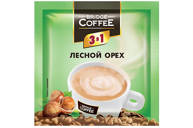«Bridge Coffee», напиток кофейный 3 в 1 с ароматом лесного ореха, 20 г