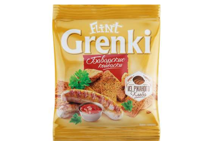 «Flint», гренки со вкусом баварских колбасок, 80 г «Flint», гренки со вкусом баварских колбасок, 80 г