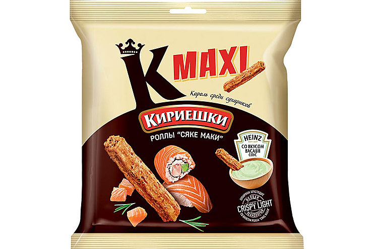 «Кириешки Maxi», сухарики со вкусом  роллов «Сяке маки» и с соусом со вкусом васаби «Heinz, 75 г