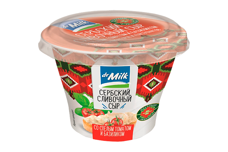Сыр Сербский сливочный 55% «Dr.Milk» со спелым томатом и базиликом, 150 г