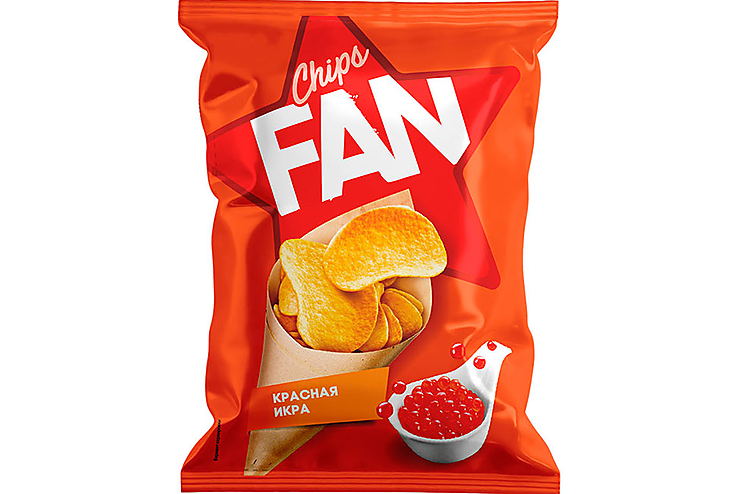 «Fan», чипсы со вкусом красной икры, произведены из свежего картофеля, 120 г