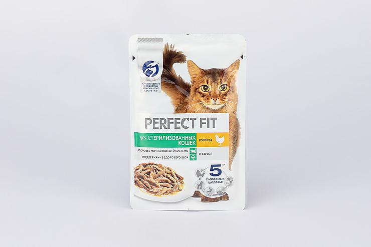 Влажный корм «Perfect Fit» для стерилизованных котов и кошек с курицей в соусе, 75 г