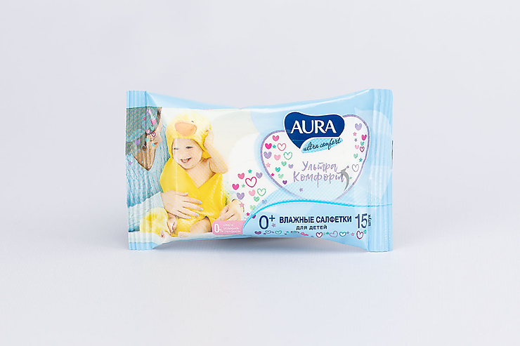 Влажные салфетки «Aura» для детей, 15 шт