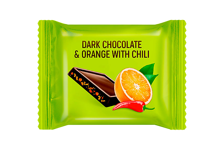 «O'Zera», темный шоколад Dark & Orange with chili с апельсиновыми криспами и перцем чили (коробка 1,2 кг)