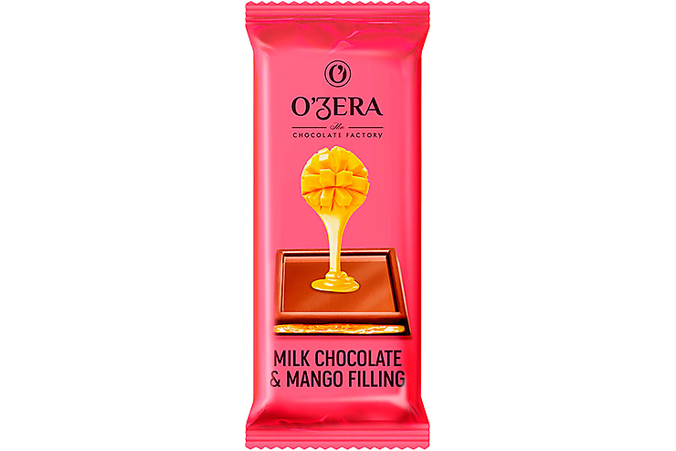 «OZera», молочный шоколад Milk & Mango filling с желейной начинкой из манго, 24 г