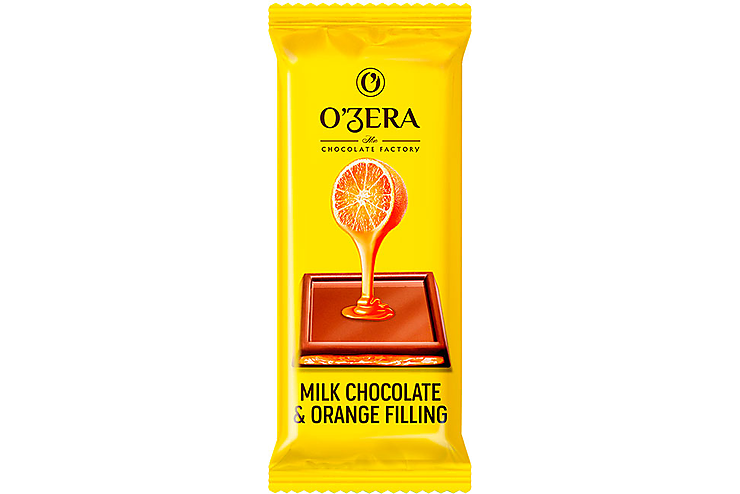 «OZera», молочный шоколад Milk & Orange filling с желейной апельсиновой начинкой, 24 г