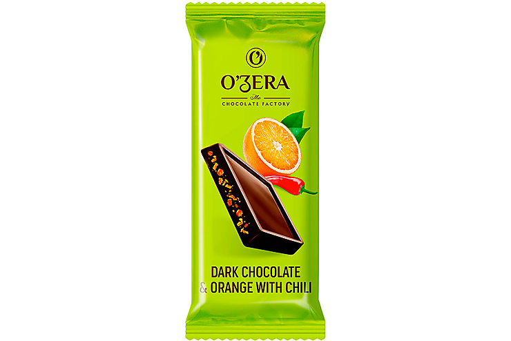 «OZera», темный шоколад Dark & Orange with chili с апельсиновыми криспами и перцем чили, 24 г