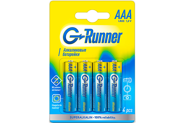 Батарейки алкалиновые «G-runner» AAА/LR03, 1,5 V, в блистере 4 батарейки