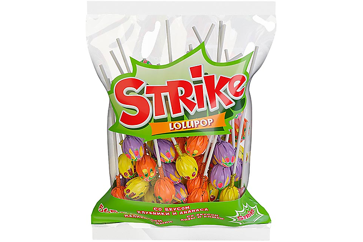 «Strike», карамель на палочке с двойными вкусами, 565 г