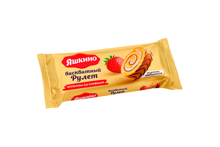 «Яшкино», рулет бисквитный клубничный со сливками, 200 г «Яшкино», рулет бисквитный клубничный со сливками, 200 г