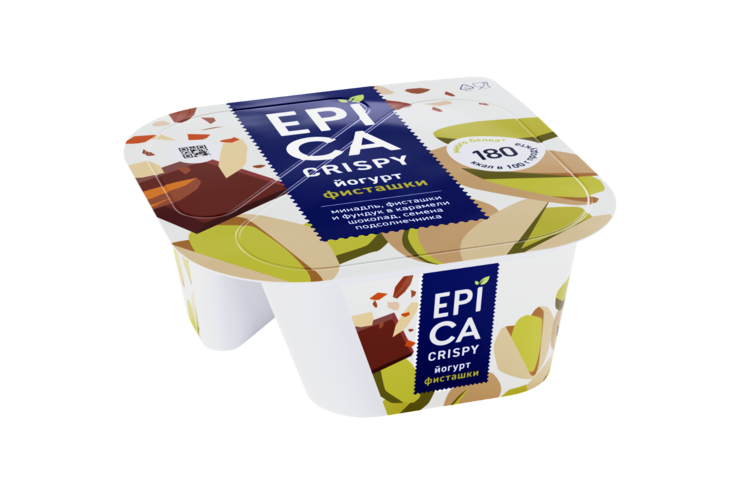 Йогурт 10.5% «Epica» Crispy с фисташками и смесью из семян подсолнечника, орехов и темного шоколада, 140 г Йогурт 10.5% «Epica» Crispy с фисташками и смесью из семян подсолнечника, орехов и темного шоколада, 140 г