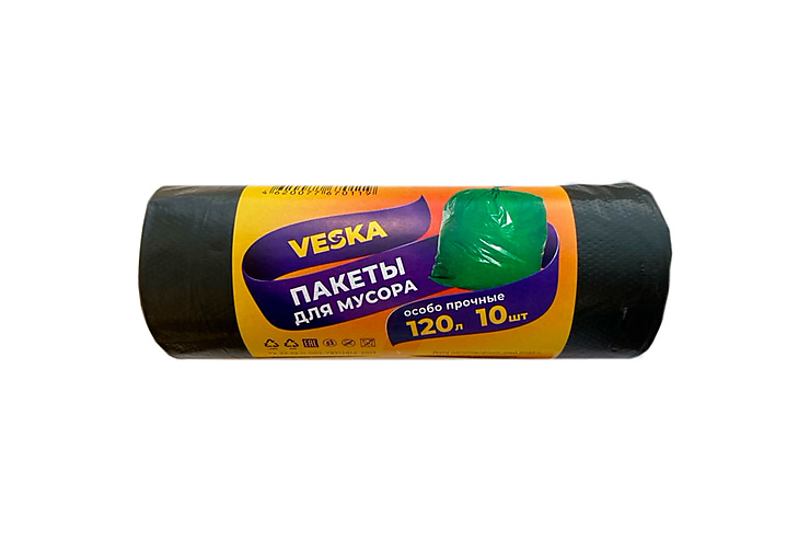 «VESKA» Пакет для мусора ПВД 120 литров, рулон 10 шт. 40 мкр, 425 г