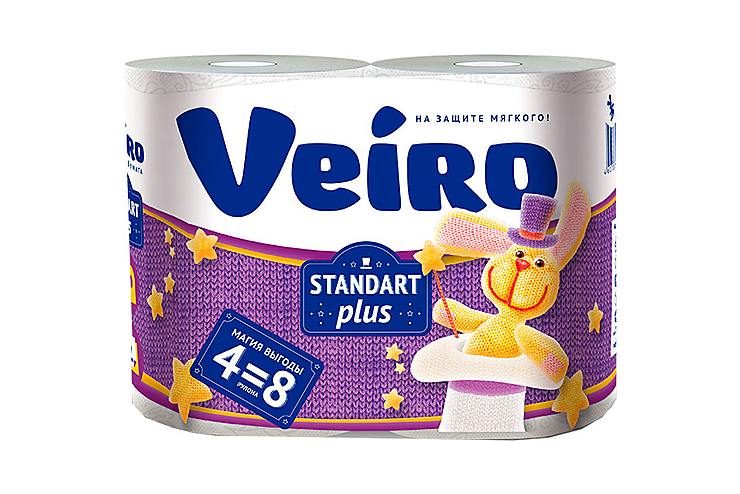 Туалетная бумага двухслойная Veiro Classic Standart Plus, 4 рулона, 354 г