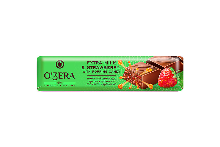 «OZera», шоколад молочный Extra milk & Strawberry with popping candy, 45 г