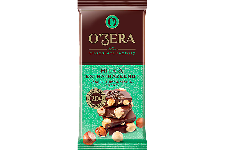 «OZera», шоколад молочный с цельным фундуком  Milk & Extra Hazelnut, 90 г