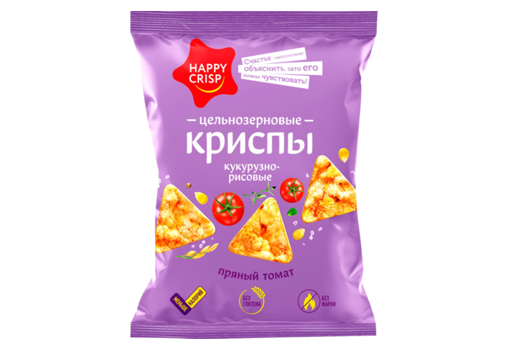 Чипсы цельнозерновые «HAPPY CRISP» кукурузно-рисовые «Пряный томат», 50 ...
