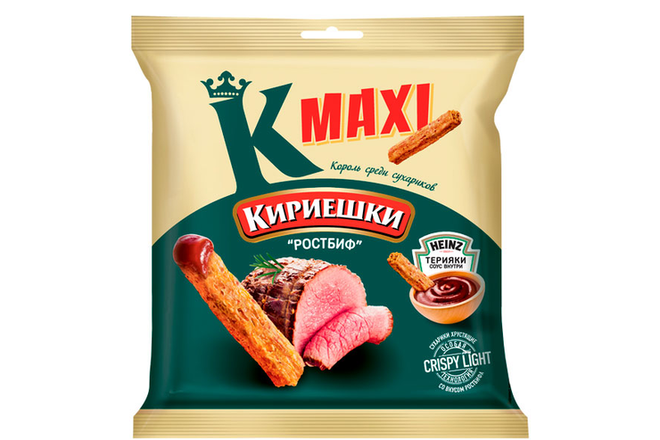 «Кириешки Maxi», сухарики со вкусом «Ростбиф» и с соусом терияки Heinz, 75 г «Кириешки Maxi», сухарики со вкусом «Ростбиф» и с соусом терияки Heinz, 75 г