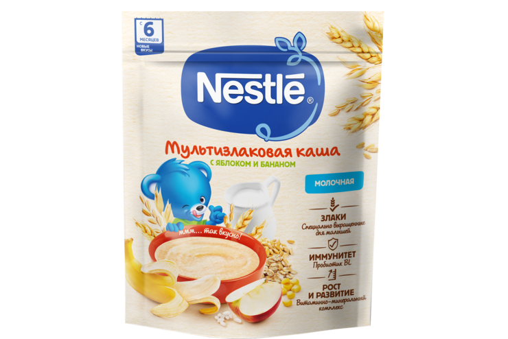 Каша молочная «Nestle» мультизлаковая с яблоком и бананом, 200 г ...