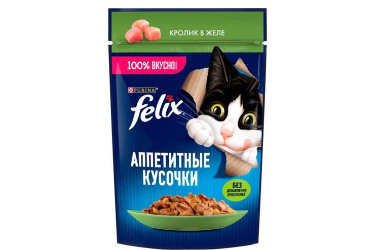 Корм для кошек «Felix» Аппетитные кусочки. Кролик в желе, 75 г