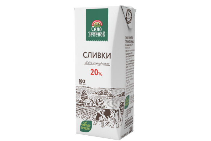 Сливки 20% «Село Зеленое» стерилизованные, 200 г – купить по приятной ...