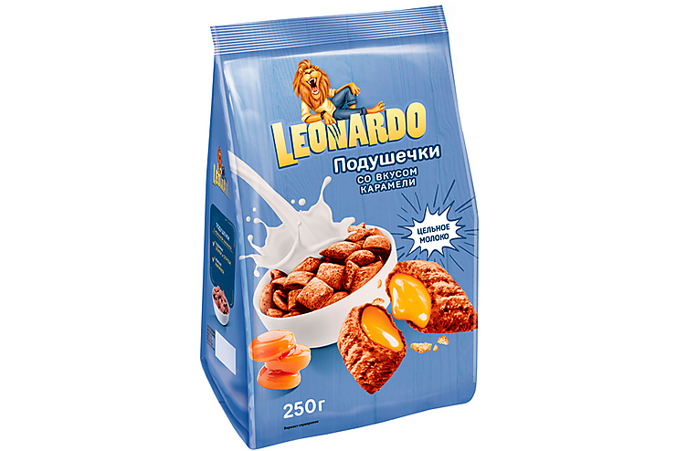 «Leonardo», готовый завтрак «Подушечки со вкусом карамели», 250 г