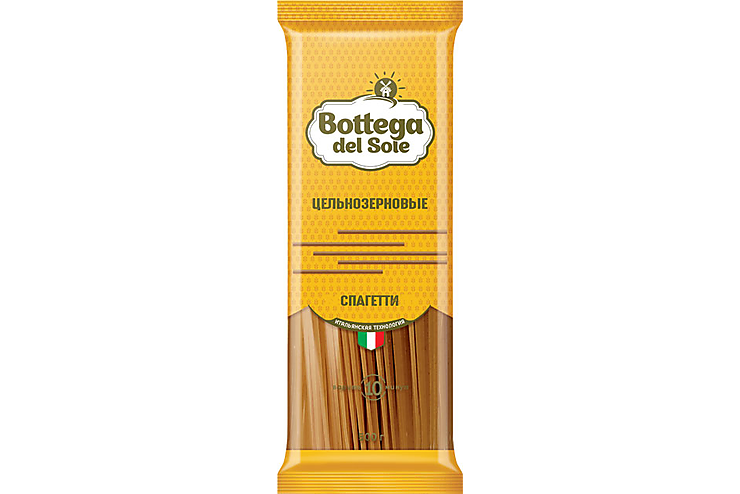 «Bottega del Sole», макаронные изделия «Спагетти», цельнозерновые, 500 г