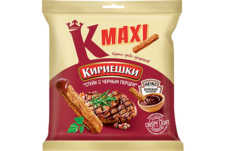 «Кириешки Maxi», сухарики со вкусом стейка с черным перцем и соусом барбекю, 75 г