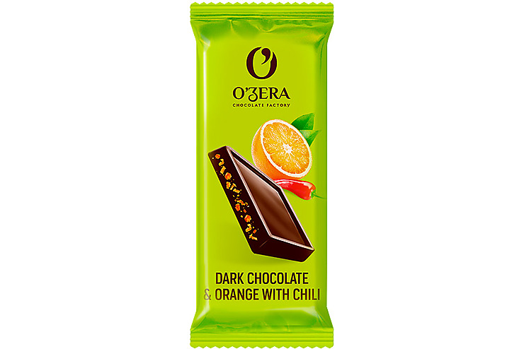 «O'Zera», темный шоколад Dark & Orange with chili с апельсиновыми криспами и перцем чили, 10 шт*24 г