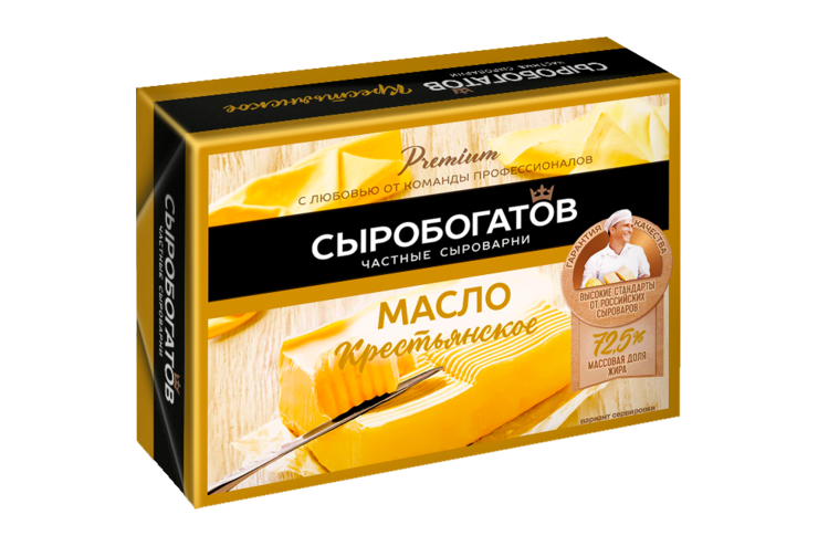 Масло 72.5% «Сыробогатов» «Крестьянское», сладко-сливочное несоленое ...