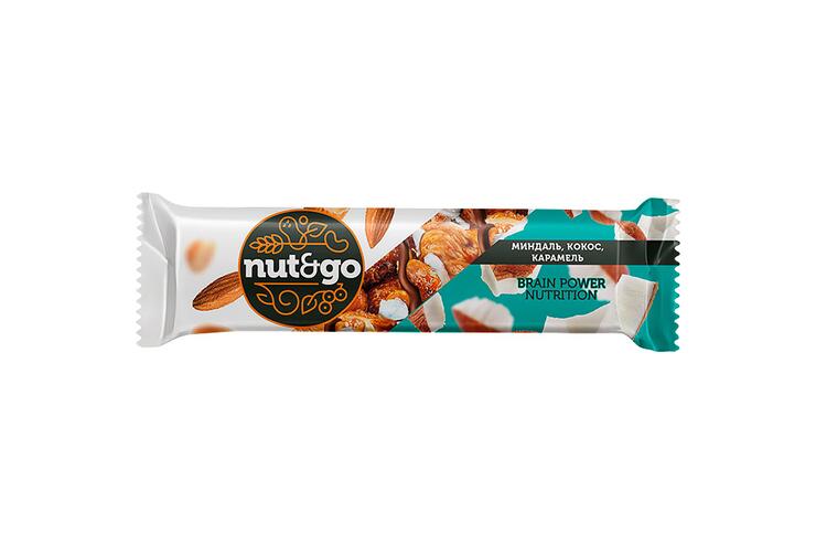 «Nut&Go», батончик с миндалём, кокосом, карамелью, 36 г