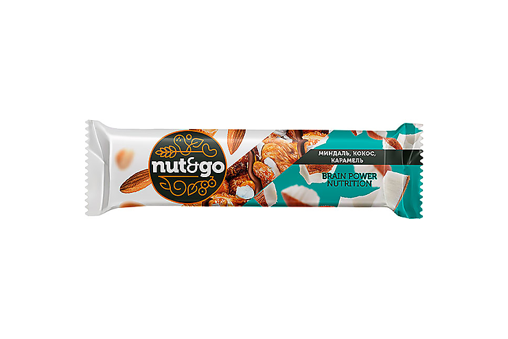 «Nut&Go», батончик с миндалём, кокосом, карамелью, 36 г