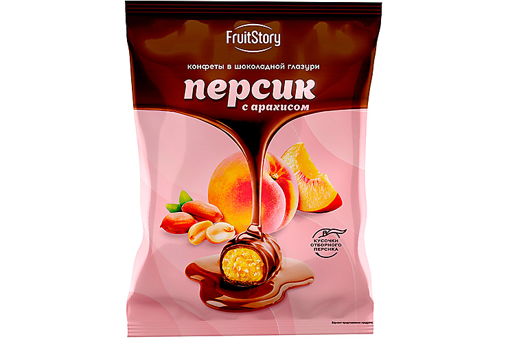 «FruitStory», конфеты в шоколадной глазури  «Персик с арахисом» (упаковка 0,5 кг)