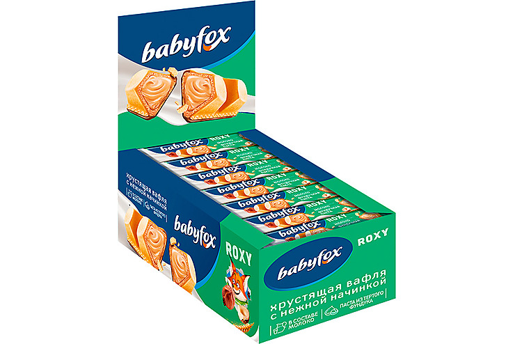 «BabyFox», вафельный батончик Roxy Молоко/фундучная паста, 18,2 г *6 шт