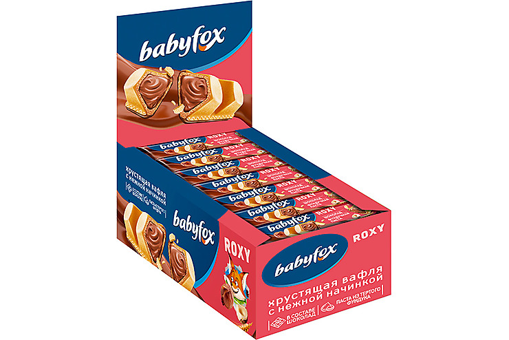 «BabyFox», вафельный батончик Roxy Шоколад/фундучная паста, 18,2 г*6 шт