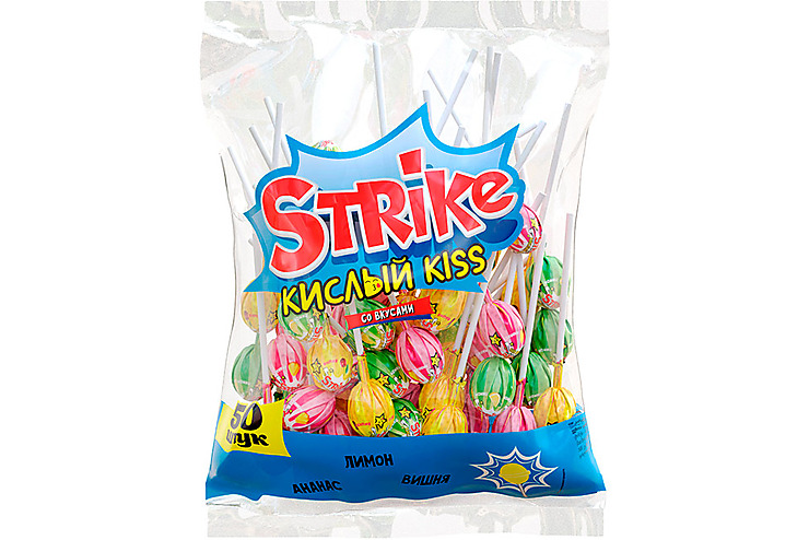 «Strike», карамель на палочке «Кислый kiss», 565 г