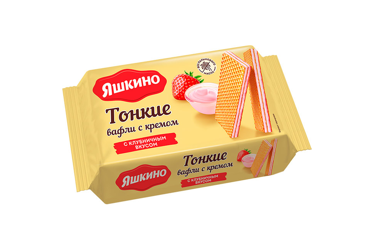 «Яшкино», вафли тонкие с кремом с клубничным вкусом, 144 г «Яшкино», вафли тонкие с кремом с клубничным вкусом, 144 г