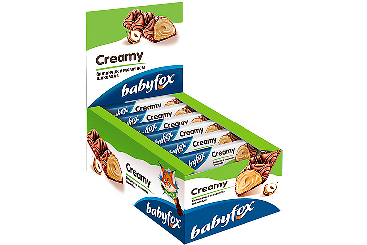 «BabyFox», батончик вафельный Creamy в молочном шоколаде, 23 г