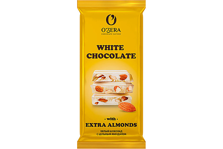 «O'Zera», шоколад White and Extra Almond, 90 г