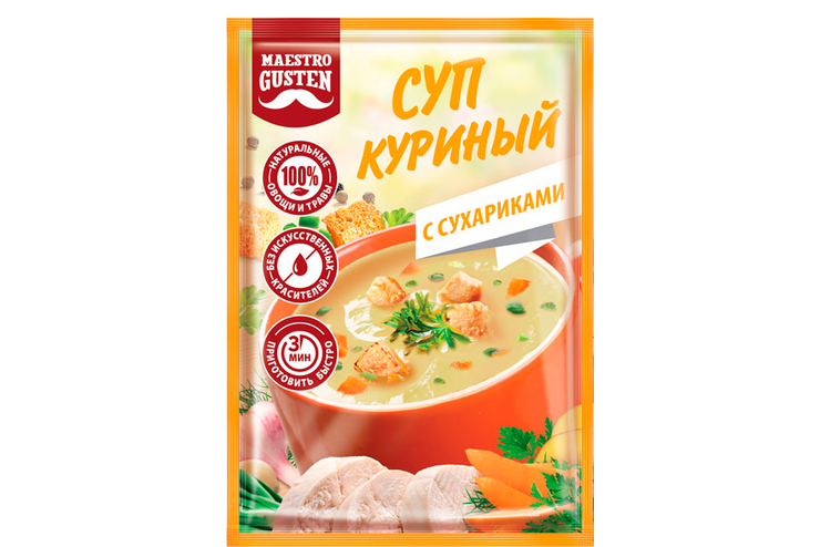 Суп «Maestro Gusten» куриный с сухариками, 16 г – купить по приятной ...
