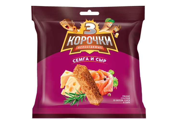 «3 Корочки», сухарики со вкусом сёмги с сыром, 80 г «3 Корочки», сухарики со вкусом сёмги с сыром, 80 г