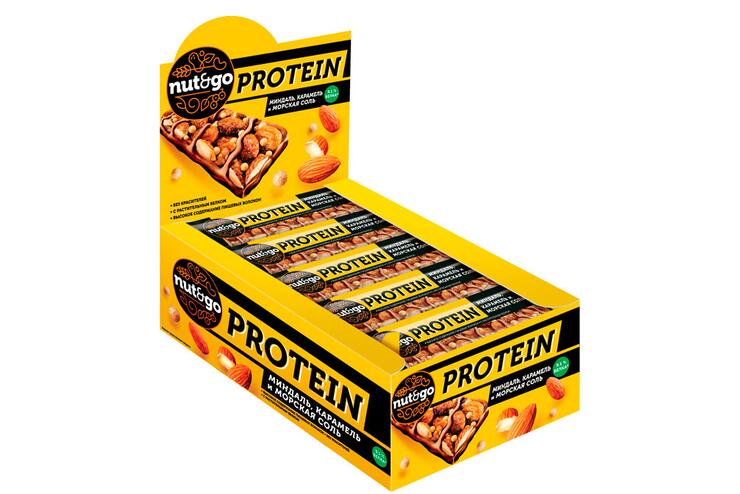 «Nut&Go», батончик Protein, миндаль с карамелью и морской солью, 40 г