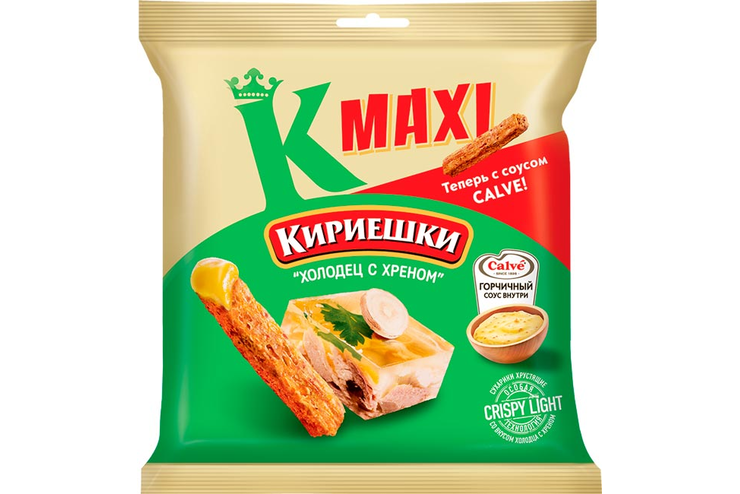«Кириешки Maxi», сухарики со вкусом «Холодец с хреном» и с горчичным соусом Heinz, 75 г