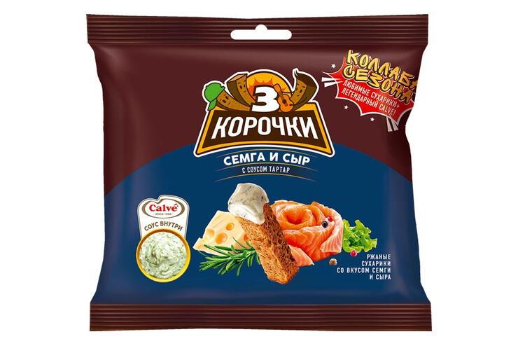 «3 Корочки», сухарики со вкусом сёмги с сыром и соусом тар-тар «Calve», 85 г