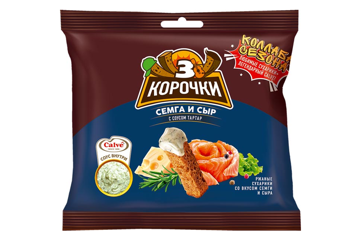 «3 Корочки», сухарики со вкусом сёмги с сыром и соусом тар-тар, 85 г «3 Корочки», сухарики со вкусом сёмги с сыром и соусом тар-тар, 85 г