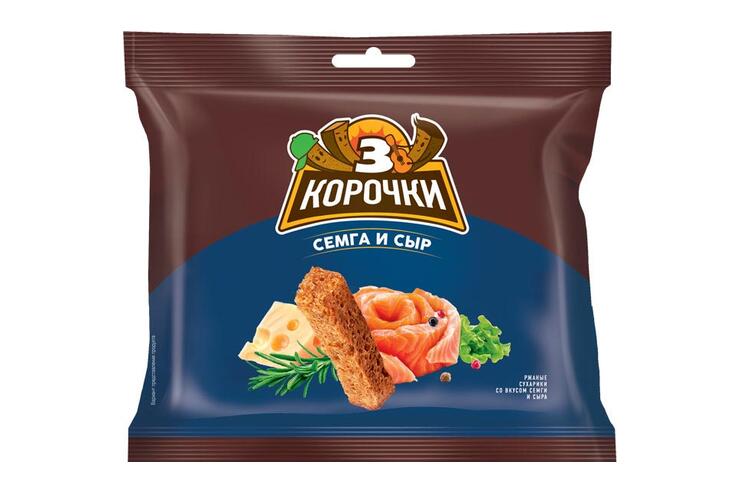 «3 Корочки», сухарики со вкусом сёмги с сыром, 80 г