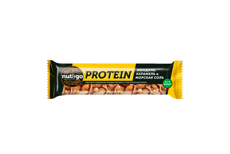 «Nut&Go», батончик Protein, миндаль с карамелью и морской солью, 40 г