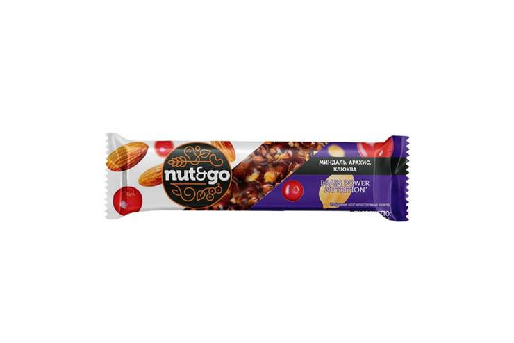 «Nut&Go», батончик Миндаль, арахис, клюква, 50 г